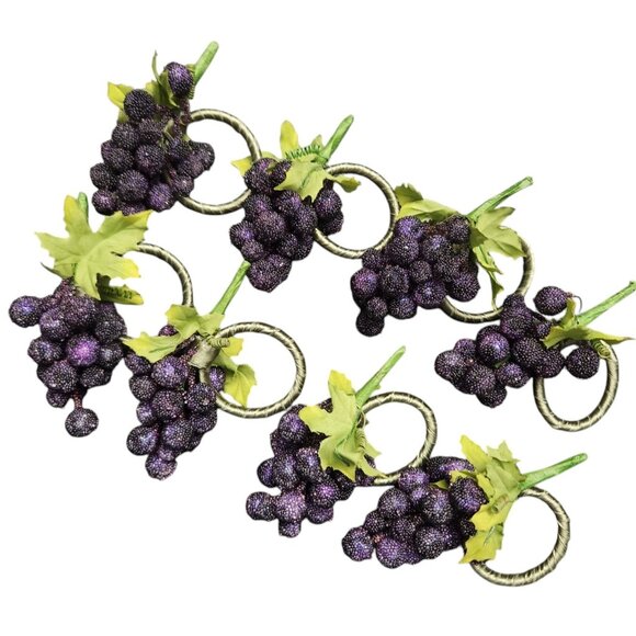 Pier 1 Imports Grape Napkin Ring Holders Set Lot Of 8 Sugar Fruit Vintage - Picture 3 of 7